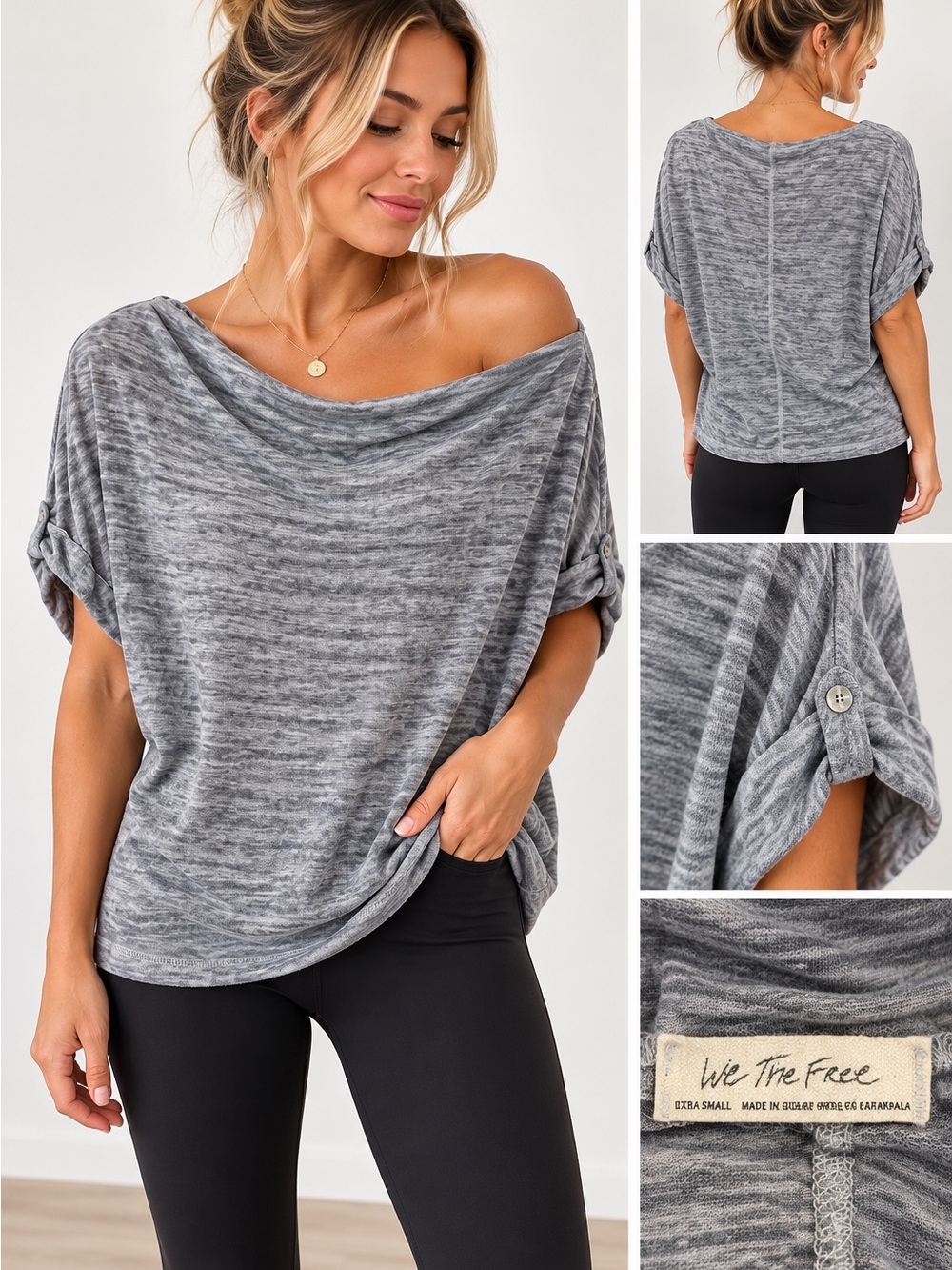 We The Free Free People Gray Burnout Slouchy Dolman Top XS